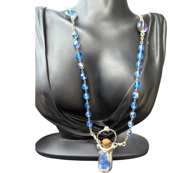 Sea Glass Message in a Bottle Soldered Pendant & VNTG Rosary Crystal Beads - Picture 5 of 17